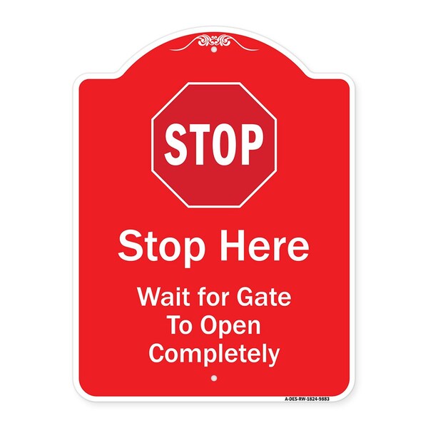 Signmission Stop Wait For Gate To Open Completely W/ Heavy-Gauge Aluminum Sign, 24" x 18", RW-1824-9883 A-DES-RW-1824-9883 - main